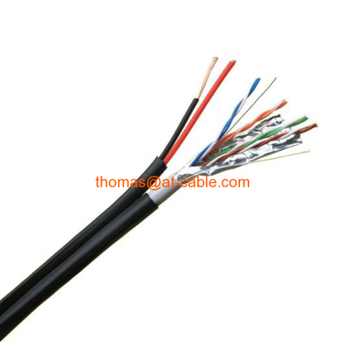 Lan with Power CCTV Cable Twisted Wire 4P FTP CAT5E+2DC Siamese Dual Sheath PV+UV PE