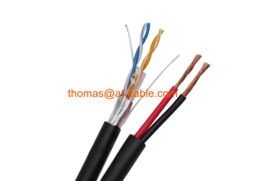 Lan with Power CCTV Cable Twisted Wire 4P FTP CAT5E+2DC Siamese Dual Sheath PV+UV PE