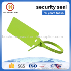 Adjustable length pull tight strap plastic seals barcoded seals