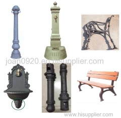 Cast iron bollard; fountain; bench