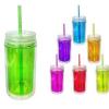 TT-1411 350ML DIY Double Wall Plastic Tumbler With Sliding Lid Juice Drinking Tumbler