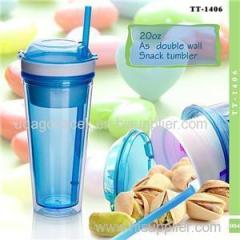 TT-1406 20OZ AS Double Wall Plastic Travel Salad Tumbler Plastic Drink Water Bottle For Snack Food