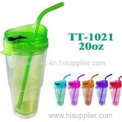 TT-1021 20OZ AS Double Wall Plastic Travel Tumbler With Straw For Easy Drinking Travel Mug