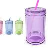 K163 AS Double Wall Tumbler With Colorful Straw Colorful Coffee Mug