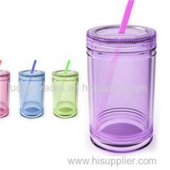 K163 AS Double Wall Tumbler With Colorful Straw Colorful Coffee Mug