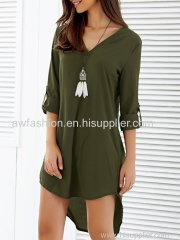 V-Neck Loose-Fitting Asymmetrical Dress