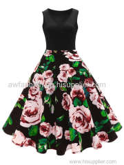 AW FASHION Vintage Print A Line High Waisted Dress