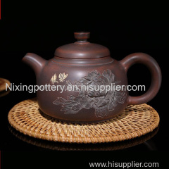 Purple Clay Chinese Nixing Peony Engraving Tea pot Pure Handmade Big Capacity Teapot