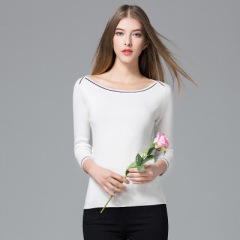 Wholesale elegant soft touching and comfortable boat neck long sleeve irregular hem women sweater special design for lad