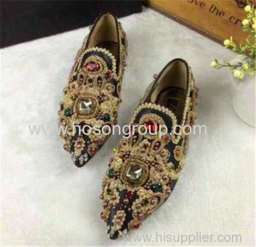 Beading and rhinestone pointy toe flat women dress shoes