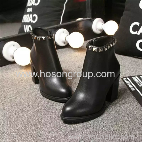 Mulheres waterproof pointy toe chunky heel ankle boots