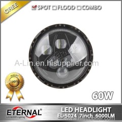 7in 60W round LED headlight