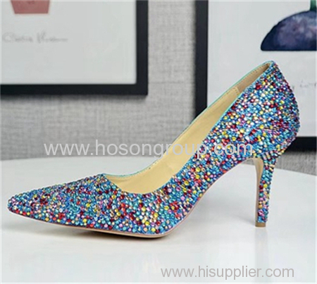 Colorful rhinestone lady high heel dress shoes