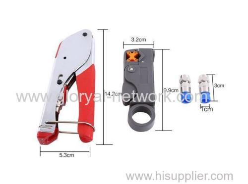 RG6 Coaxial Wire Stripper Crimper Tool Set Kit ConnectorsTool Rotary Stripper 20 Connectors