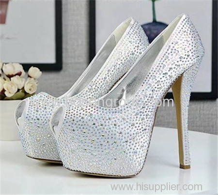Fish mouth rhinestone lady high heel party shoes
