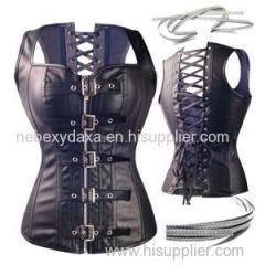 Plus Size Faux Leather Lace Corset G-string Wet Look Clubwear Lingerie