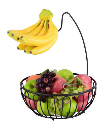 Metal Wire Chrome Fruit Tree Basket with Banana Hanger