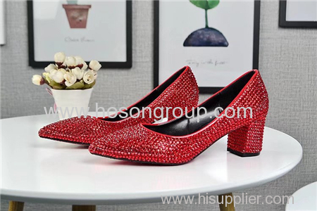 Women rhinesone chunky heel wedding dress shoes