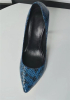 Dark blue snake texture lady high heel dress shoes
