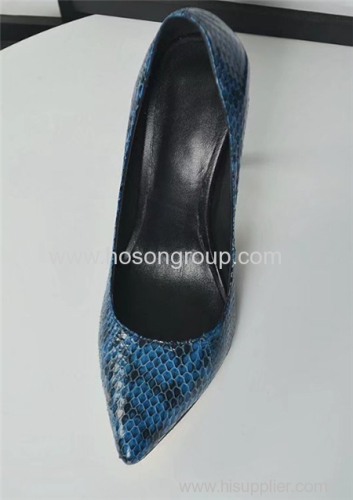 Dark blue snake texture women high heel dress shoes