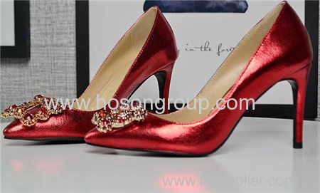 Fashion shiny leather and rhinestone lady high heel wedding shoes