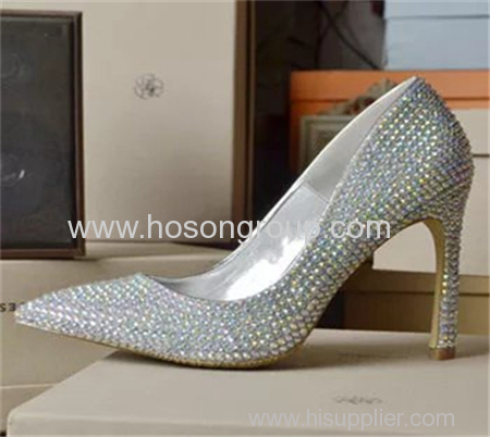 Rhinesone pointy toe lady high heel wedding shoes