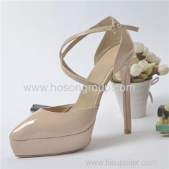 Nude patent leather pointy toe lady high heel dress sandals
