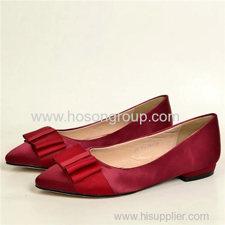 Red bowtie pointy toe flat lady dress wedding shoes