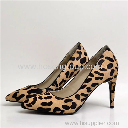 Leopard ponyhair stiletto heel lady dress shoes