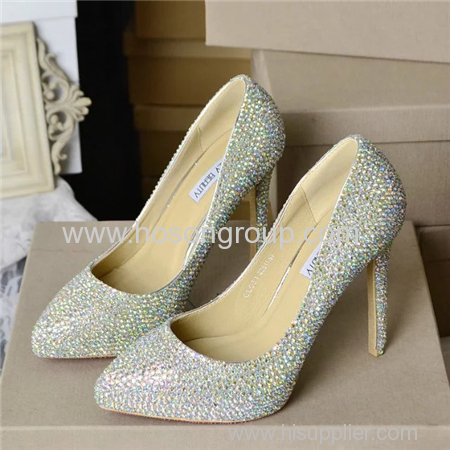 Rhinestone pointy toe lady high heel wedding dress shoes