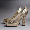 Shiny paillette peep toe women high heel dress shoes