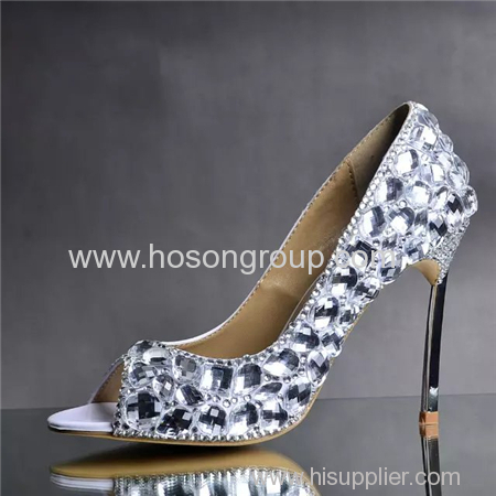 Fish mouth lady high heel rhinestone dress wedding shoes