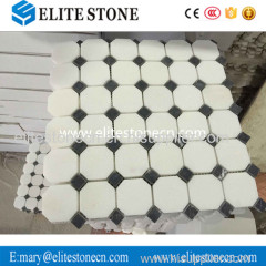 Thassos White 2 inch Octagon Mosaic Tile with Black Dots Polished - Marble from Greece