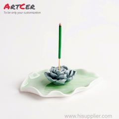 ODM & OEM Handmade Customized Ceramic Lotus Leaf Incense Holder for Hotel Furniture