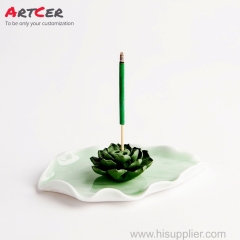 ODM & OEM Handmade Customized Ceramic Lotus Leaf Incense Holder for Hotel Furniture