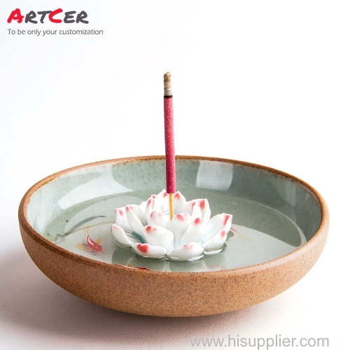 ODM & OEM Handmade 3D Customized Ceramic Lotus Buddhism Burner Holder for Stick Incense