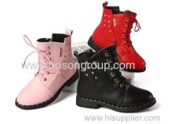 Girls round toe lace and zipper ankle boots