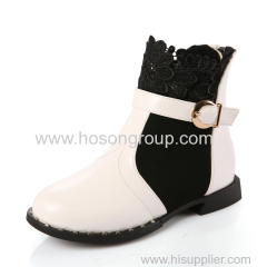 Children round toe zipper boots with buckle decoration