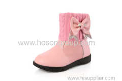 Children round toe PU and knitting ankle boots