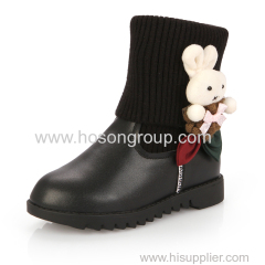 Rabbit decoration PU and knitting kids boots