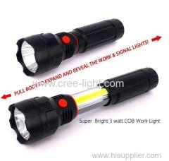 4 AAA Battery Powered led Work Light 3W COB LED retractable flashlight