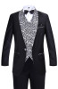 Men's Suits Slim Silver Pattern Fit Suits Business Suits 4 Piece