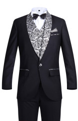 Men's Suits Slim Silver Pattern Fit Suits Business Suits 4 Piece