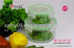 Round Glass Food Storage Container Set Green