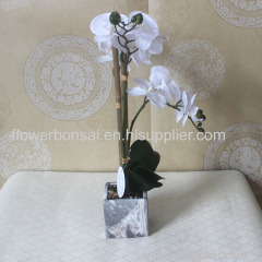 Home Furniture Artificial Phalaenopsis White flowers in marble ceramic pot for Homes/Hotels/Table decor