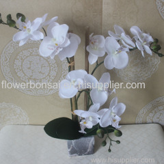 Home Furniture Artificial Phalaenopsis White flowers in marble ceramic pot for Homes/Hotels/Table decor