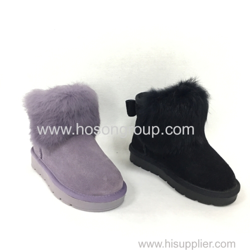 Children bowtie clip on ankle boots with fur