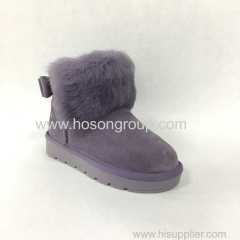 Kids bowtie clip on ankle boots with fur