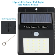 16 LED Solar Wall Light PIR Motion Sensor Outdoor Waterproof Energy-Saving Garden Street Lamp