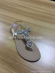 Clip toe women flat sandals with rhinestone